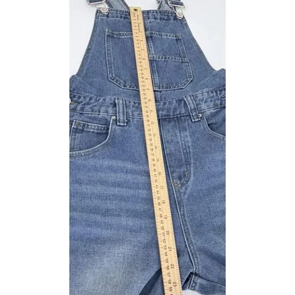 Women's Denim Cropped Overalls Size XS (Fit 33x24) Wide Leg Blue Jean - Picture 6 of 11